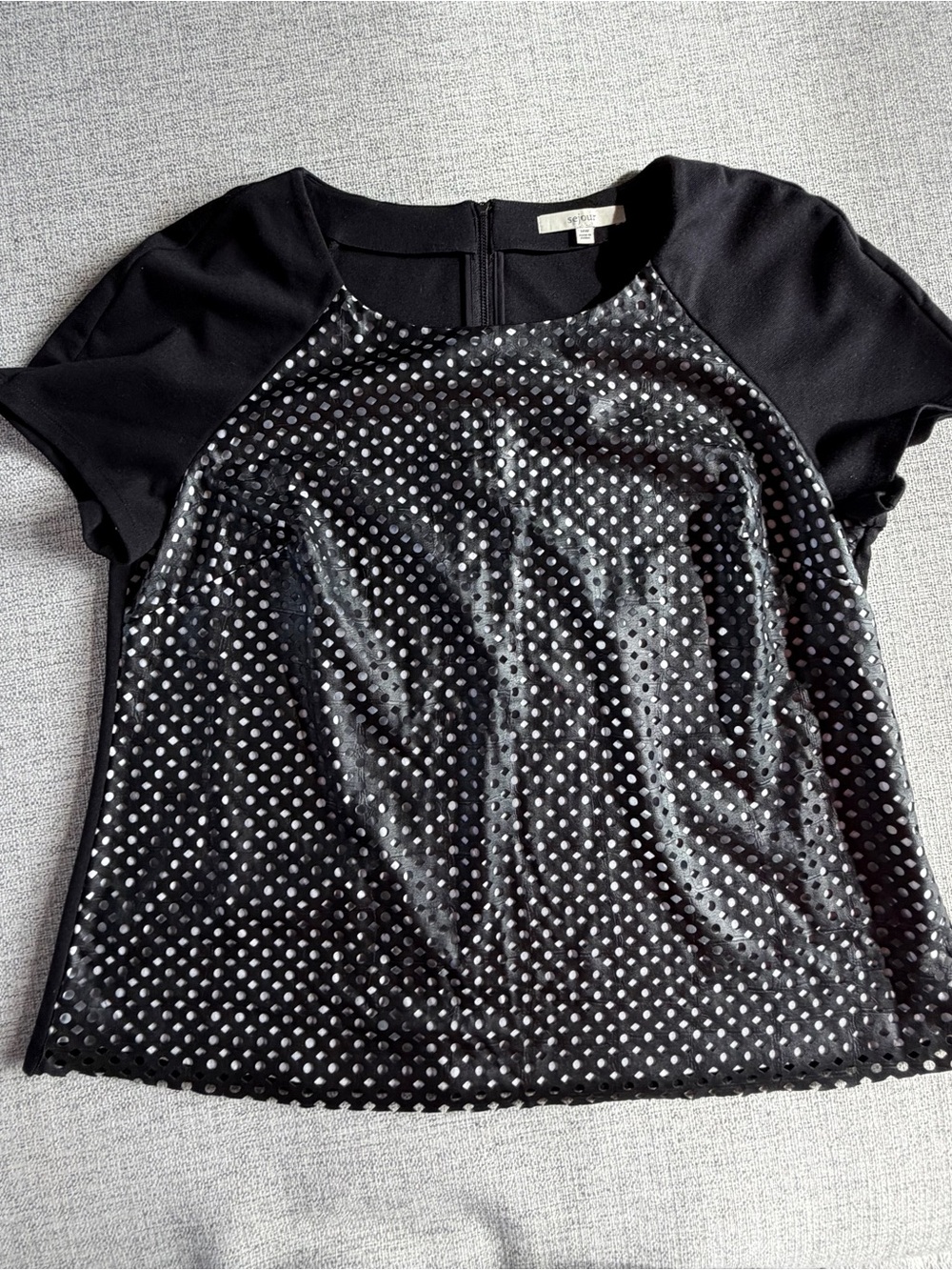 Sejour Black Short-Sleeve Top with Silver Polka Dot Shine